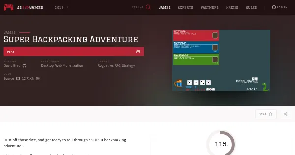 Screenshot of super backpacking adventure