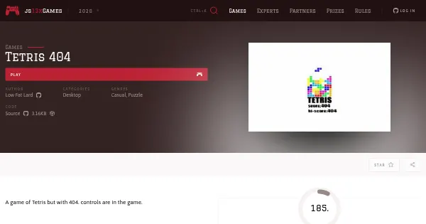 Screenshot of tetris 404