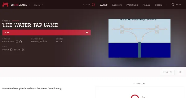 Screenshot of the water tap game