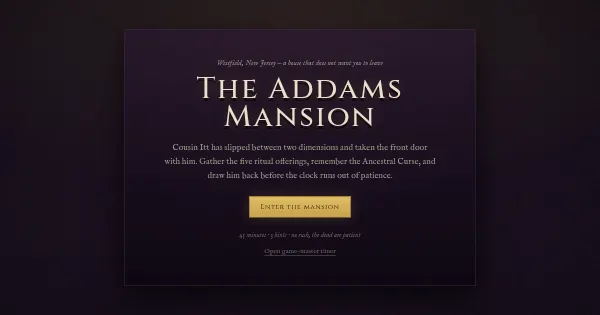 Screenshot of escape room website