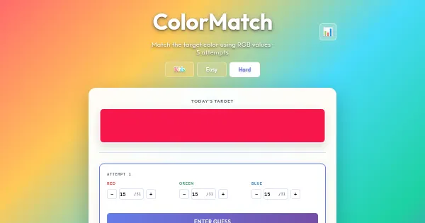 Screenshot of ColorMatch v2 webGL