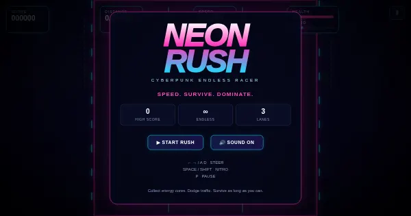 Screenshot of NEON RUSH Cyberpunk Endless Racer