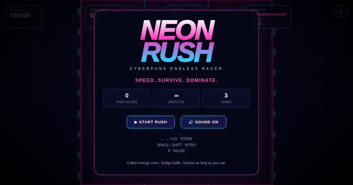 Screenshot of NEON RUSH Cyberpunk Endless Racer