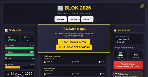 Screenshot of symulator blok 2026