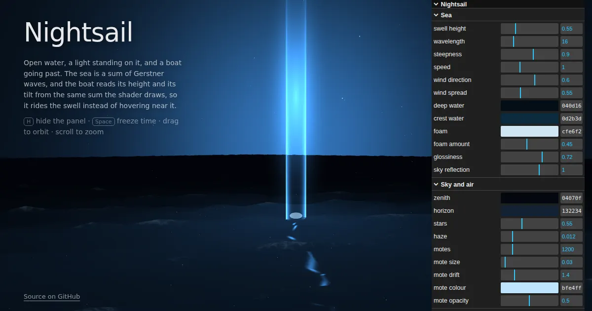 Screenshot of nightsail
