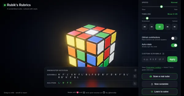 Screenshot of rubiks rubrics