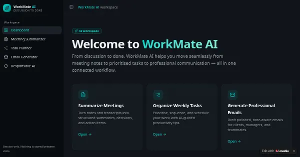 Screenshot of workmate ai