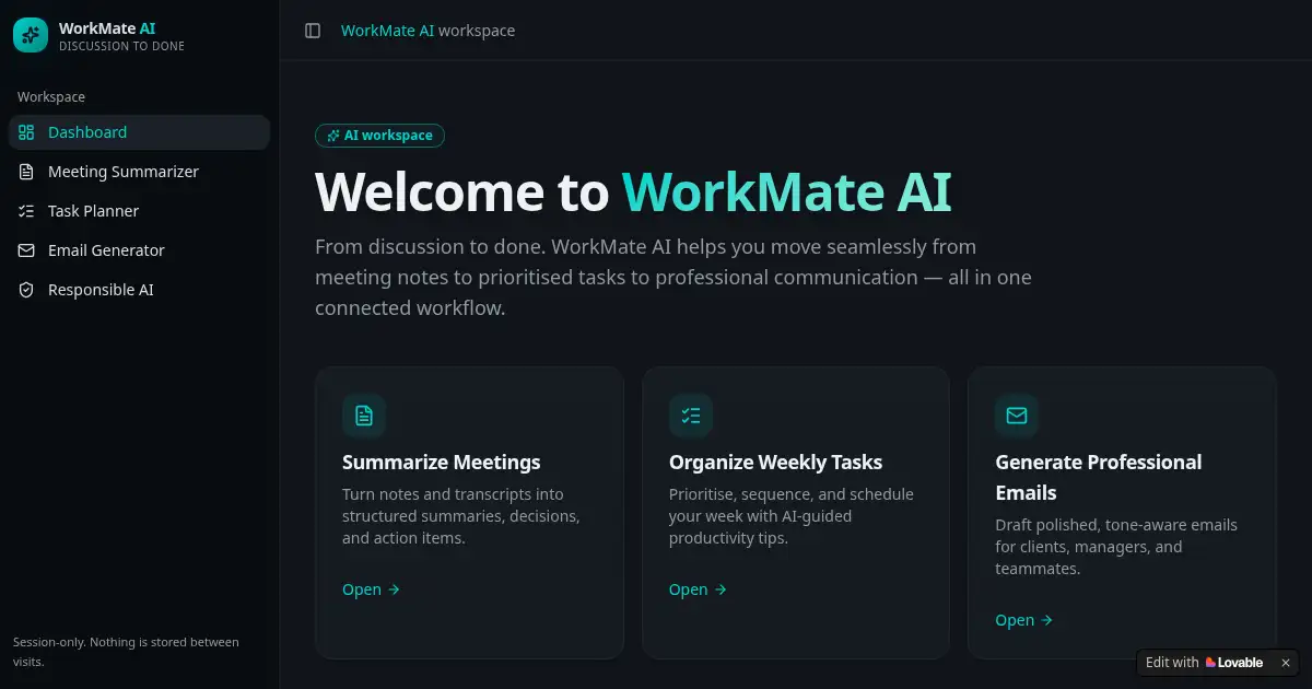Screenshot of workmate ai