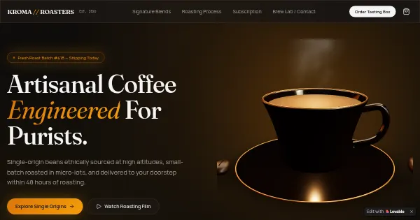 Screenshot of kroma roasters lizz