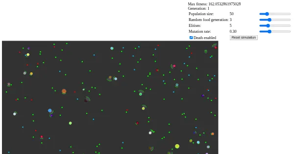 Screenshot of evolutionary game of life