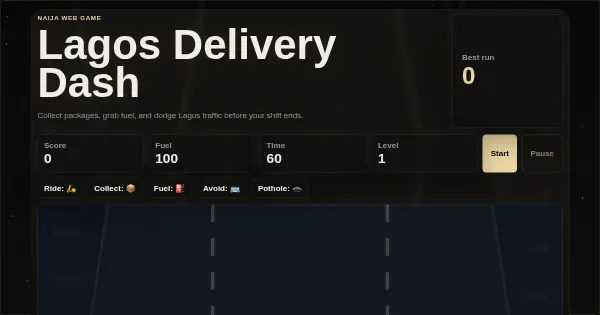 Screenshot of lagos delivery dash web game