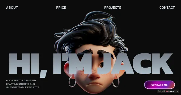 Screenshot of lovable 3D portfolio