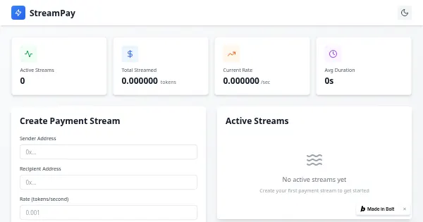 Screenshot of StreamPay