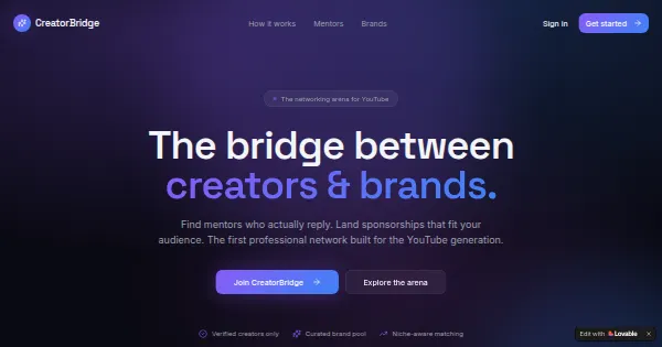 Screenshot of creatorbridge web