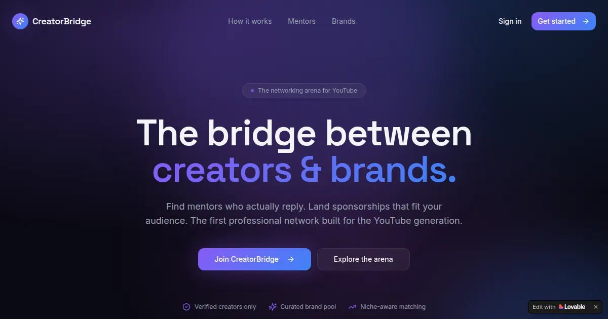 Screenshot of creatorbridge web