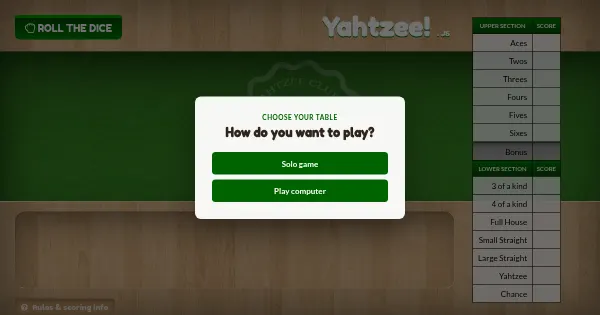 Screenshot of Yahtzee