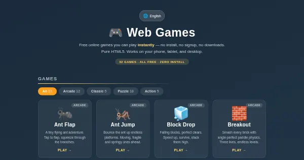 Screenshot of web games