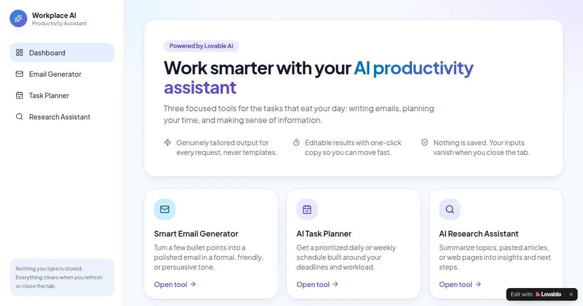 Screenshot of ai workplace productivity assistant