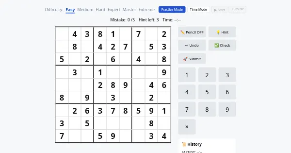 Screenshot of sudoku game