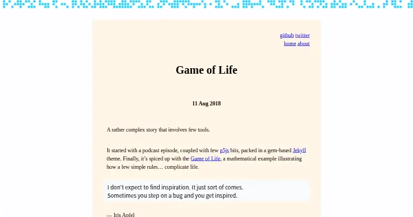Screenshot of game of life theme