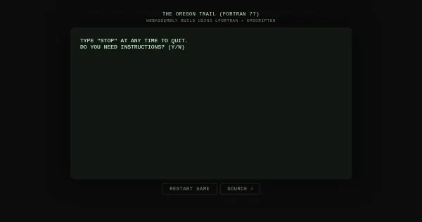 Screenshot of oregon fortran wasm