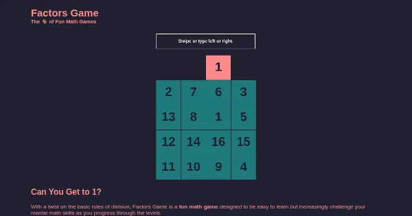 Screenshot of factors game