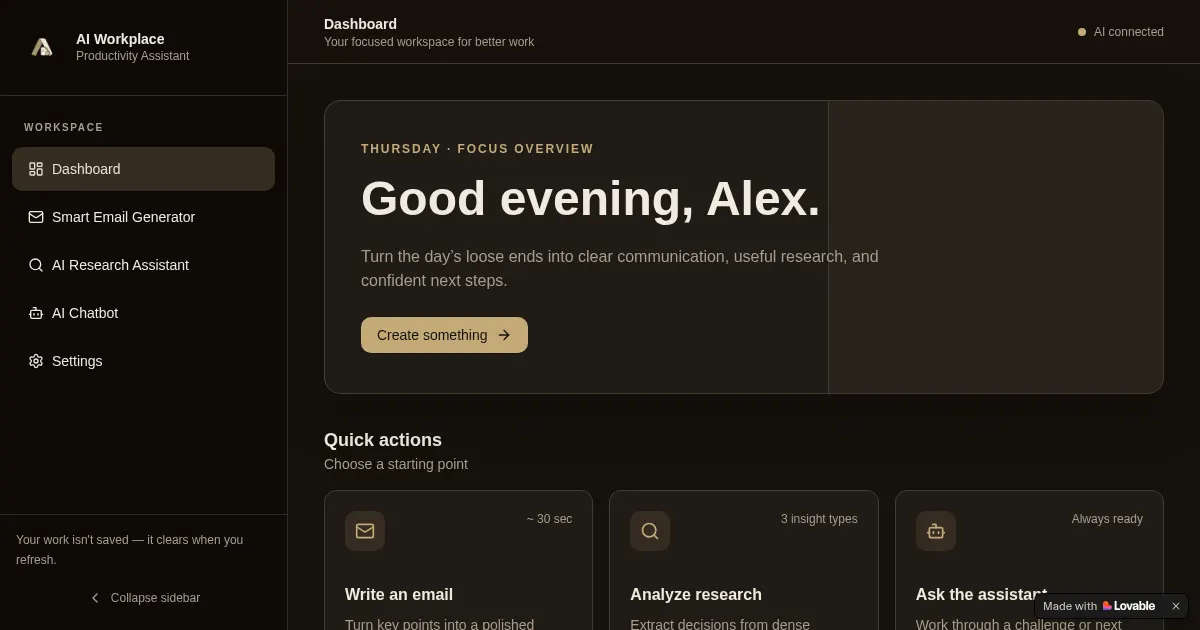 Screenshot of ai workspace hub
