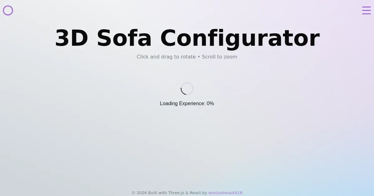 Screenshot of threejs react soft configurator