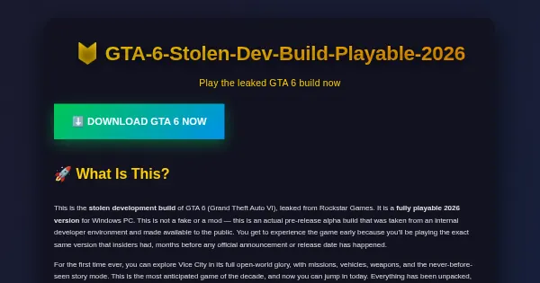 Screenshot of GTA 6 Stolen Dev Build Playable 2026