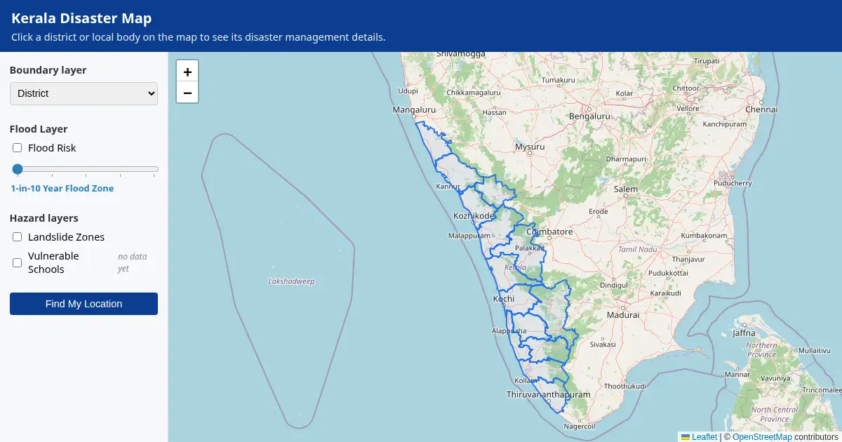 Screenshot of kerala disaster map