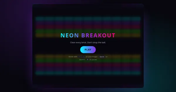 Screenshot of neon breakout