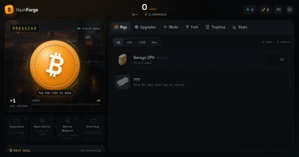 Screenshot of bitcoin mining simulator