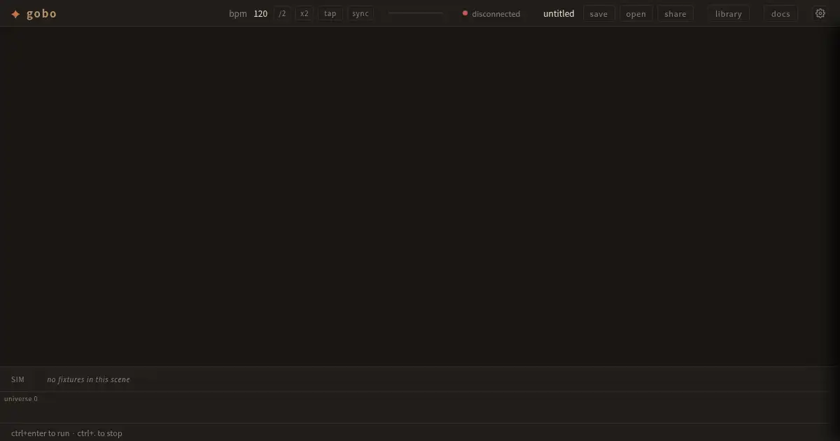 Screenshot of gobo dmx live code archive