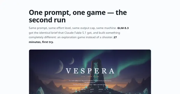 Screenshot of glm 5 3 one prompt game