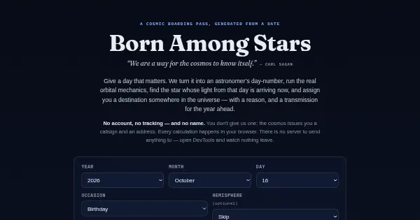 Screenshot of born among stars