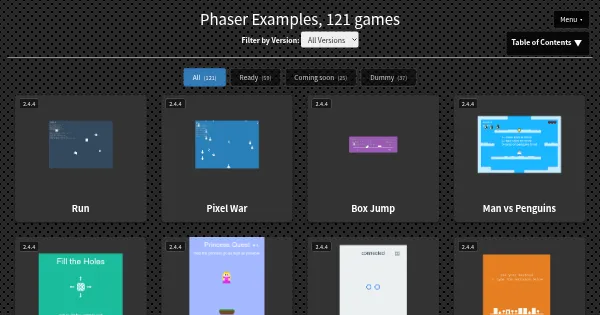 Screenshot of phaser examples