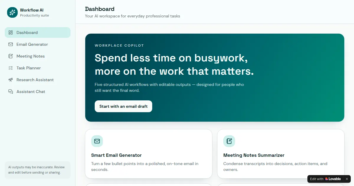 Screenshot of ai productivity hub