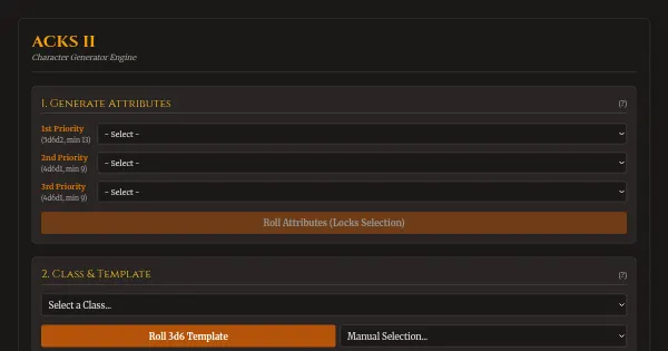 Screenshot of acks ii character generator