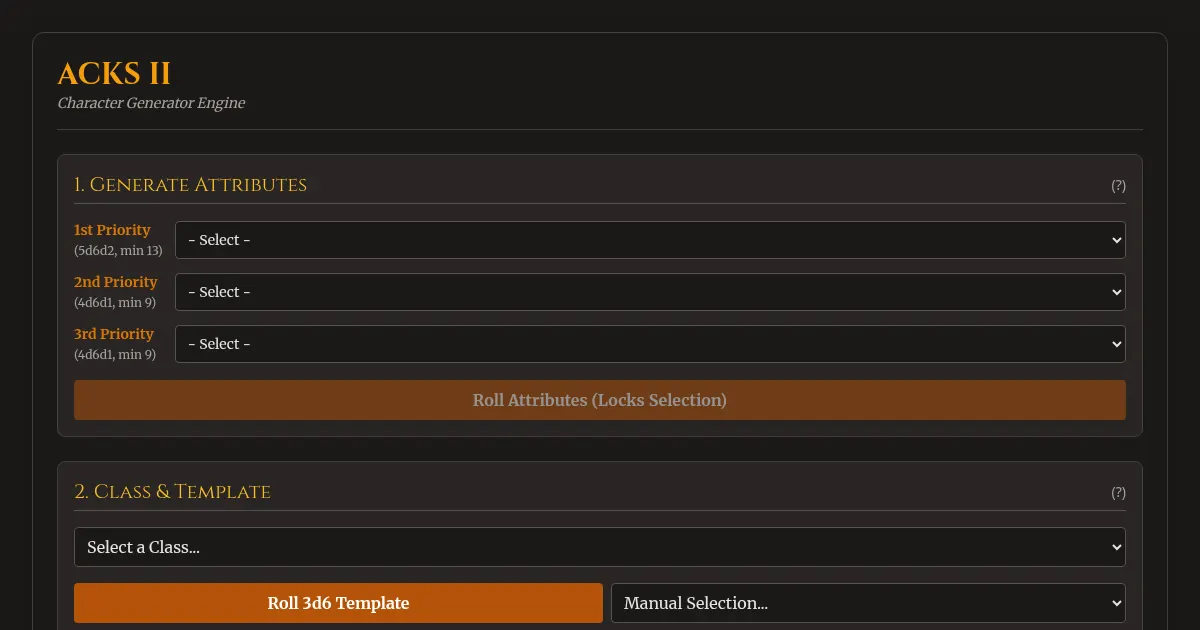 Screenshot of acks ii character generator