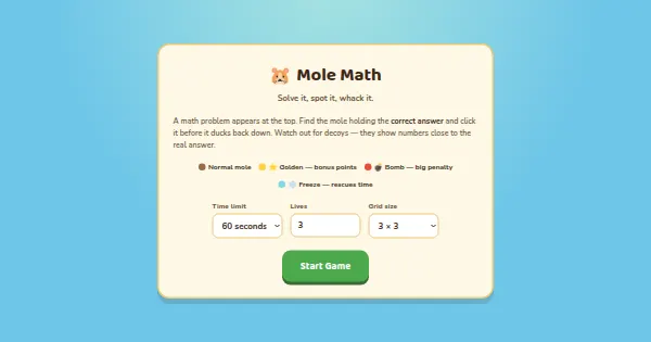 Screenshot of Math a mole