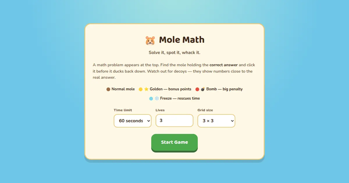 Screenshot of Math a mole