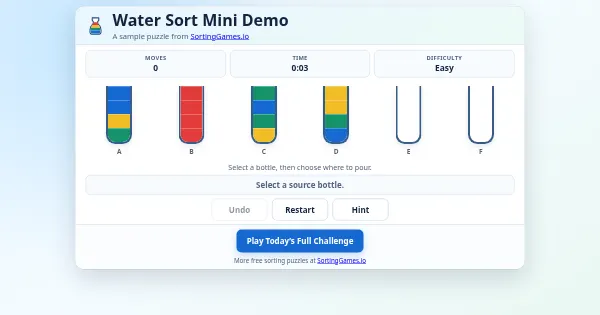 Screenshot of daily water sort challenge demo
