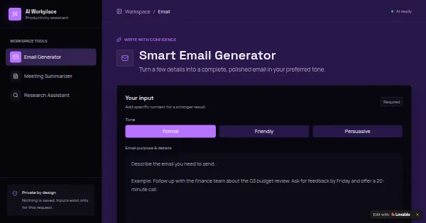 Screenshot of ai productivity hub