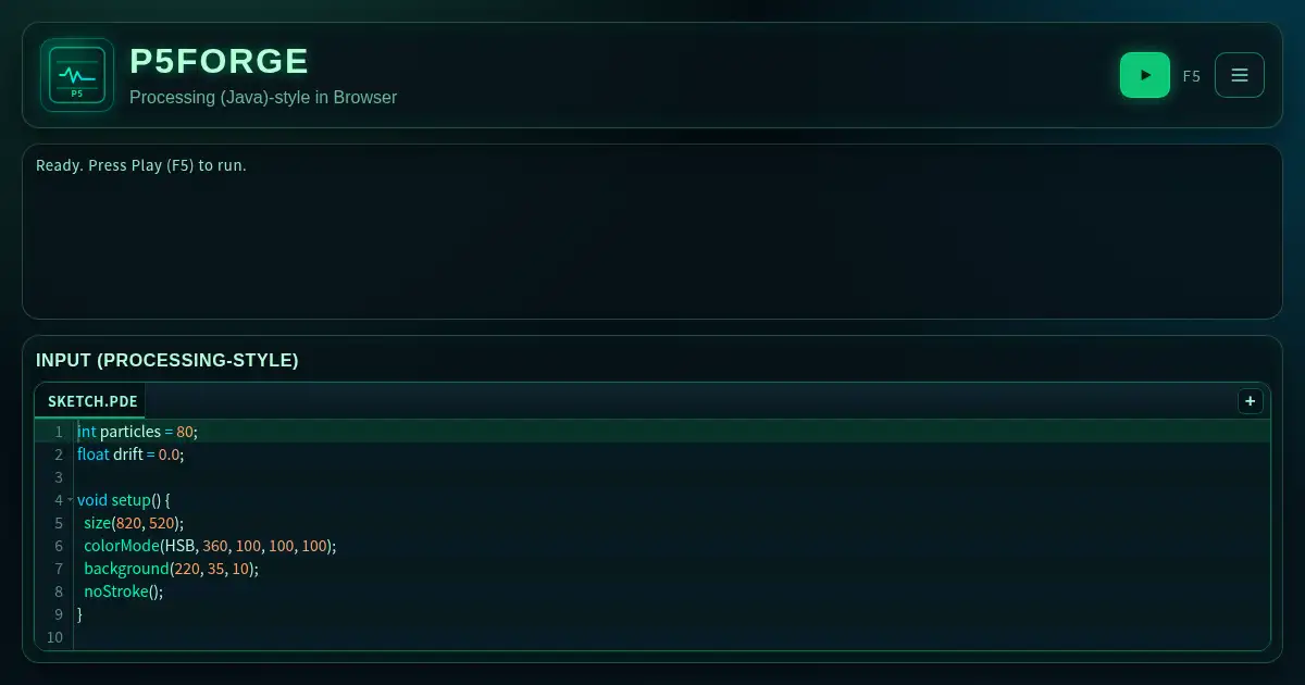 Screenshot of p5forge