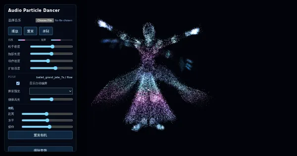 Screenshot of audio particle dancer
