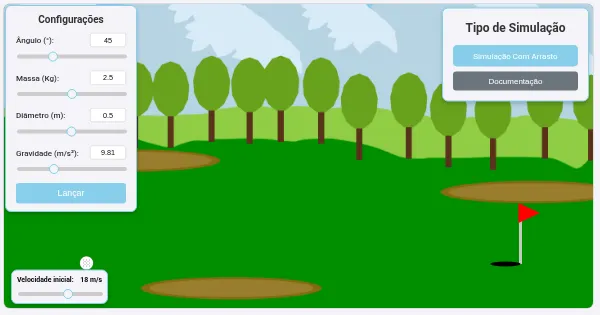 Screenshot of golf projectile simulation