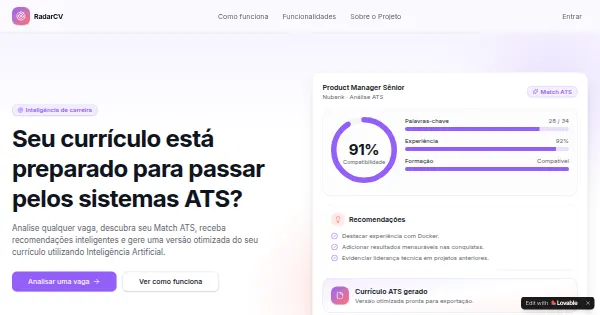 Screenshot of projeto ia lovable curriculo match ats