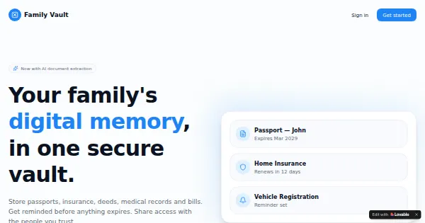 Screenshot of Family Memory Vault