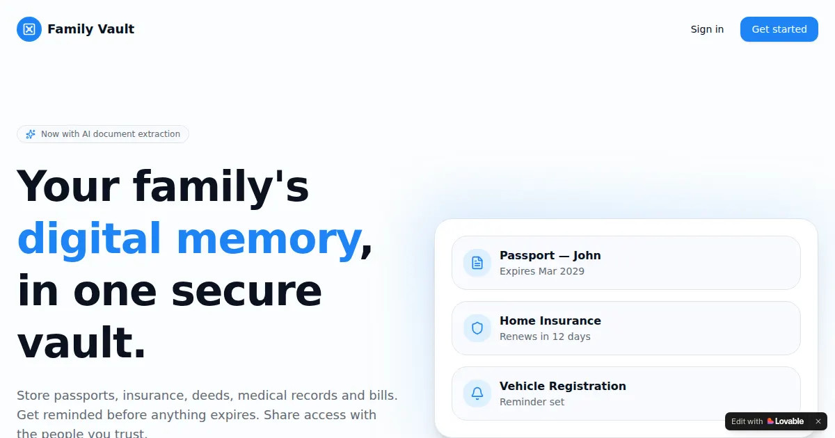 Screenshot of Family Memory Vault