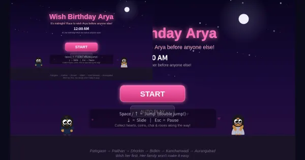 Screenshot of birthday game